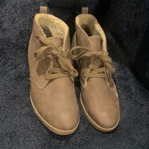 Taupe booties with tie laces
